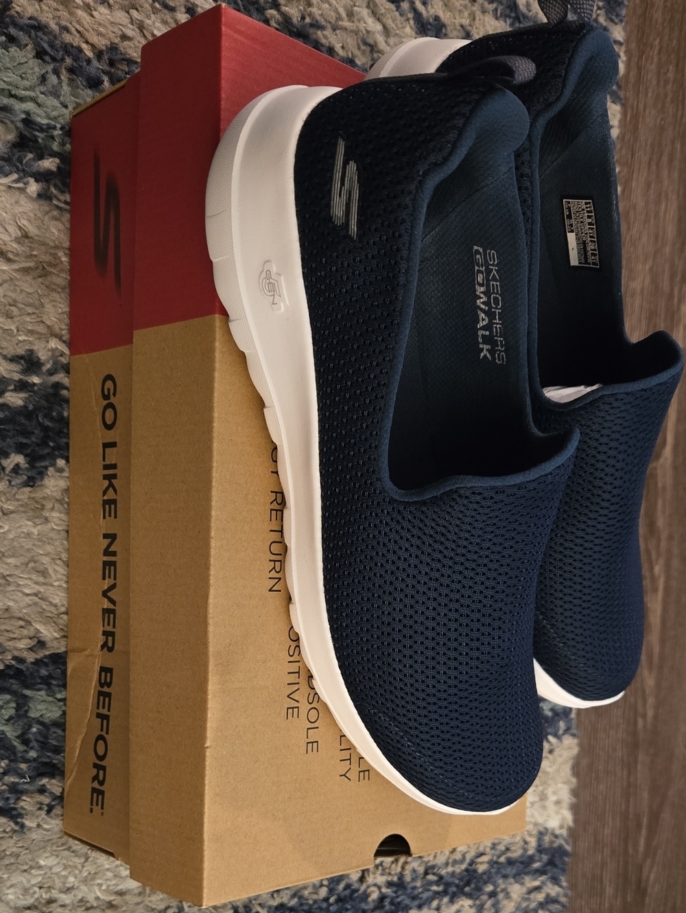 Skechers Navy Perforated Slip-On Loafers with White Sole - Picture 3 of 7